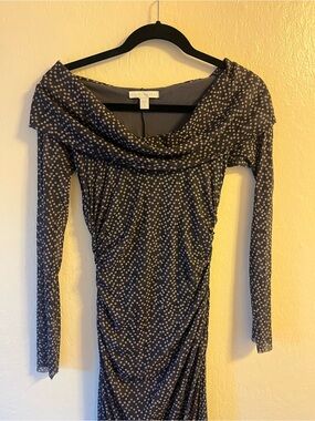 Weston Wear Brown and Ivory Polka Dot Long Sleeve Cowl Dress